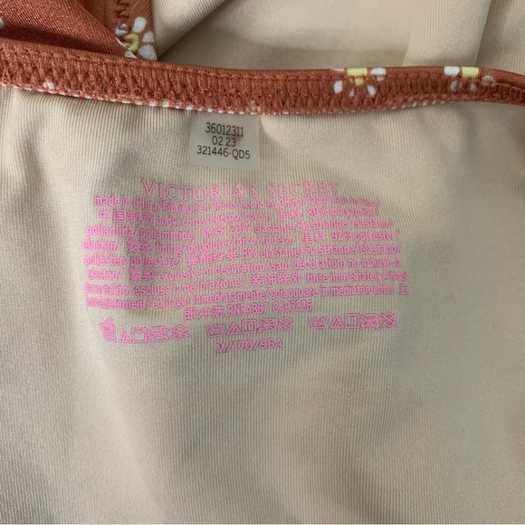 Victoria’s Secret Womens orange rusty Daisy print plunge tie neck one piece swim - Picture 9 of 11